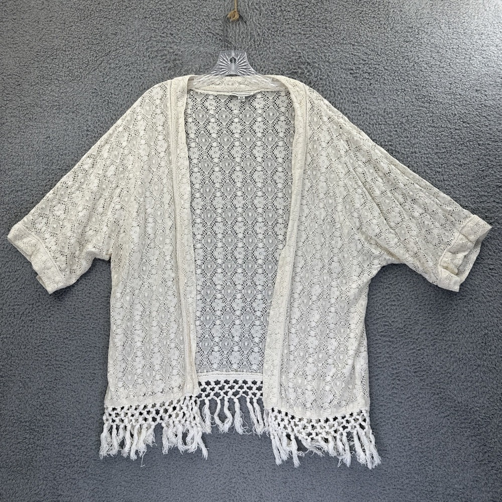 American Eagle Crochet Fringe Kimono Ivory Boho Festival Cover Up Women's XS
